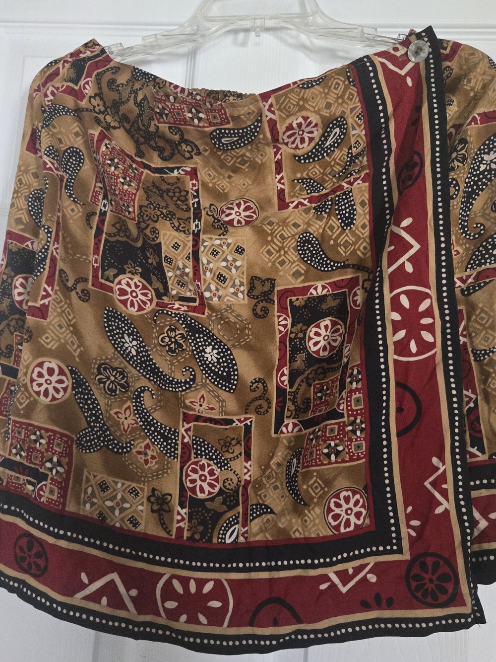 Requirements Petite Boho Patchwork Skirt in Mustard, Burgundy, and Black